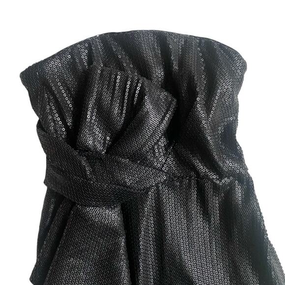 HALSTON HERITAGE NWT Strapless All Over Sequin Dress Bow Detail Matte Black Sz 2 - Picture 4 of 10
